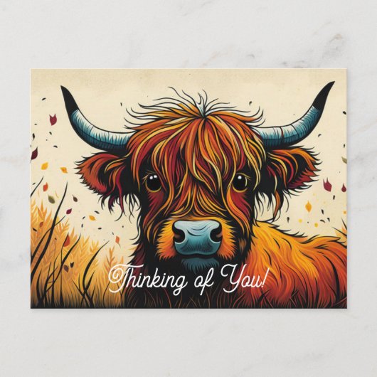 Cool Highland Koe Face Close Up Denken aan jou Briefkaart (Voorkant)