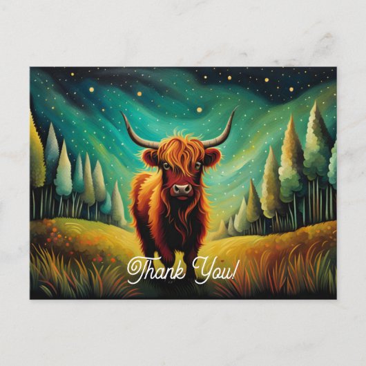 Cool Highland Koe Forest Meadow Dank u Briefkaart (Voorkant)