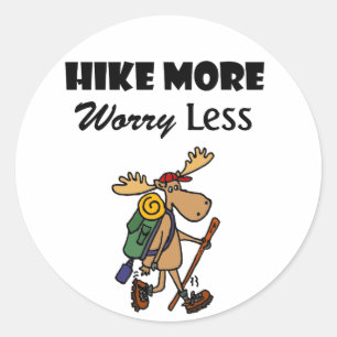 Cool Hike Meer zorgen Minder Moose Wandelen Cartoo Ronde Sticker