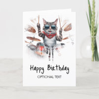 ** Cool Hip Cat drummer AP91 Verjaardag Kaart