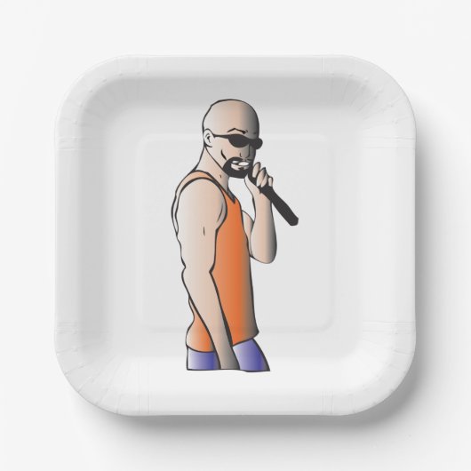 Cool Hip Hop Bald Guy Singer met Microfoon Papieren Bordje (Voorkant)
