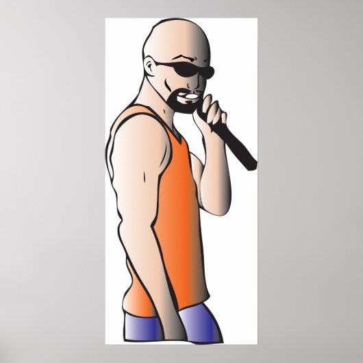 Cool Hip Hop Bald Guy Singer met Microfoon Poster (Voorkant)