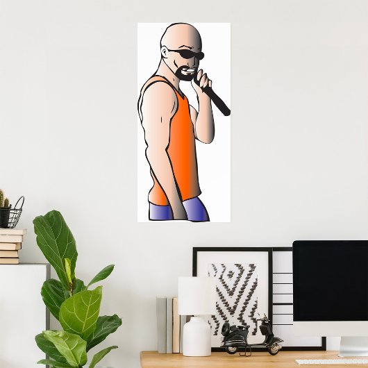 Cool Hip Hop Bald Guy Singer met Microfoon Poster