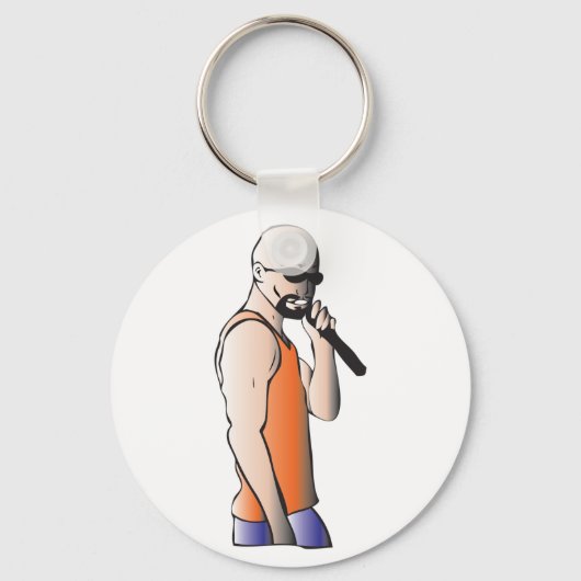 Cool Hip Hop Bald Guy Singer met Microfoon Sleutelhanger (Voorkant)