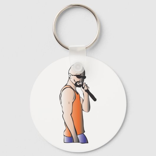Cool Hip Hop Bald Guy Singer met Microfoon Sleutelhanger (Achterkant)