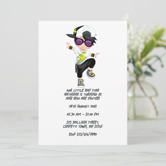 Cool Hip Hop Rap Boy Break Dancer Birthday Party Kaart (Staand voorkant)