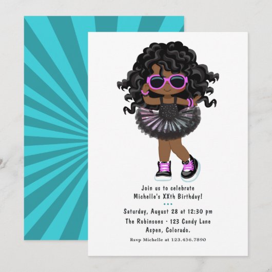 Cool Hip Hop Tutu Rap Girl Birthday Party Kaart (Voorkant / Achterkant)