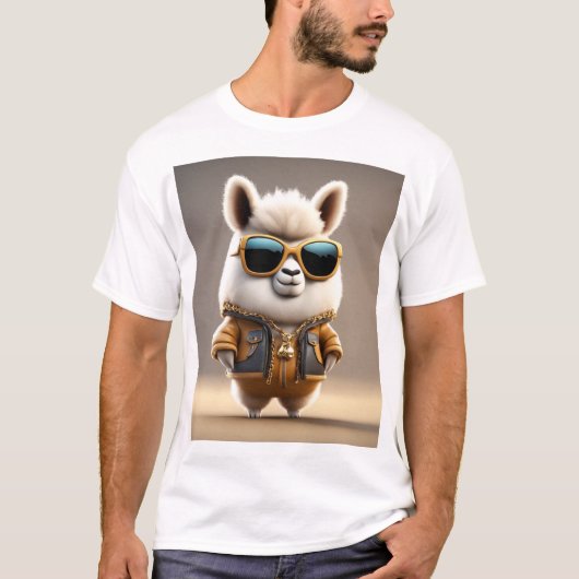 Cool, hip, trendy pluizige lama t-shirt (Voorkant)