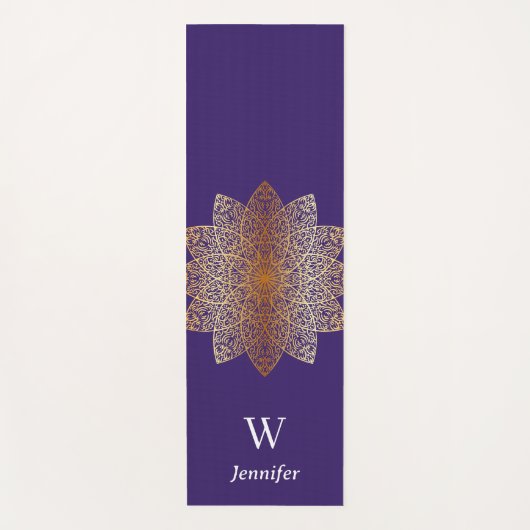 Cool hippie roos gold paarse mandala illustratie yogamat (Voorkant)