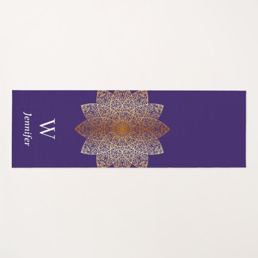 Cool hippie roos gold paarse mandala illustratie yogamat (Voorkant (horizontaal))