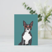 Cool Hipster Black en White Boston Terrier Briefkaart (Staand voorkant)