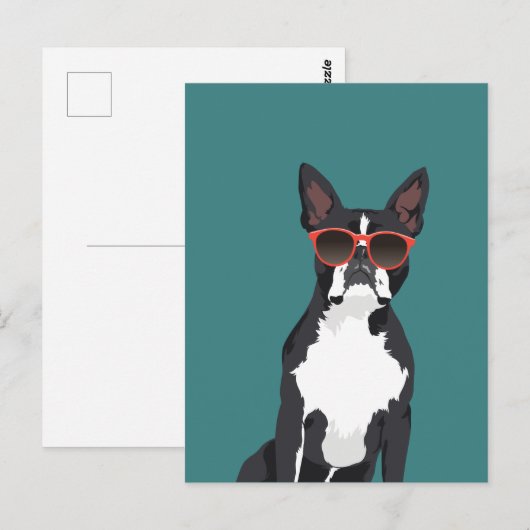 Cool Hipster Black en White Boston Terrier Briefkaart (Voorkant / Achterkant)