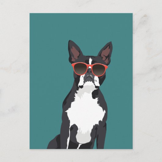 Cool Hipster Black en White Boston Terrier Briefkaart (Voorkant)