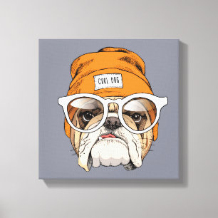 Cool Hipster Bulldog Canvas Afdruk