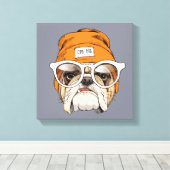 Cool Hipster Bulldog Canvas Afdruk (Insitu (Houten vloer))