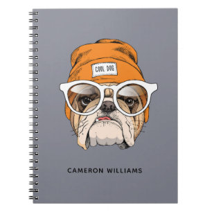 Cool Hipster Bulldog   Jouw namen toevoegen Notitieboek