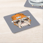 Cool Hipster Bulldog Kartonnen Onderzetters (Schuin)