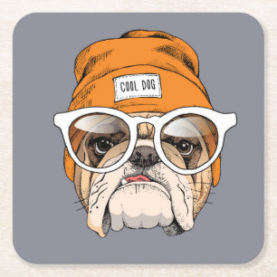 Cool Hipster Bulldog Kartonnen Onderzetters