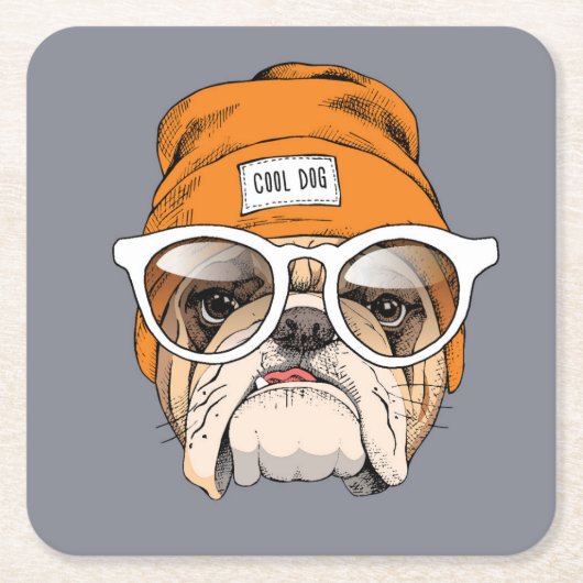 Cool Hipster Bulldog Kartonnen Onderzetters (Voorkant)