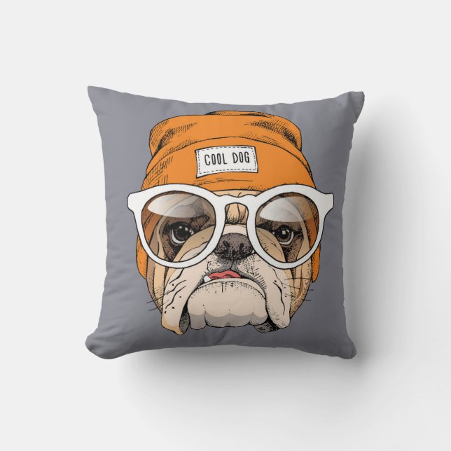 Cool Hipster Bulldog Kussen (Voorkant)