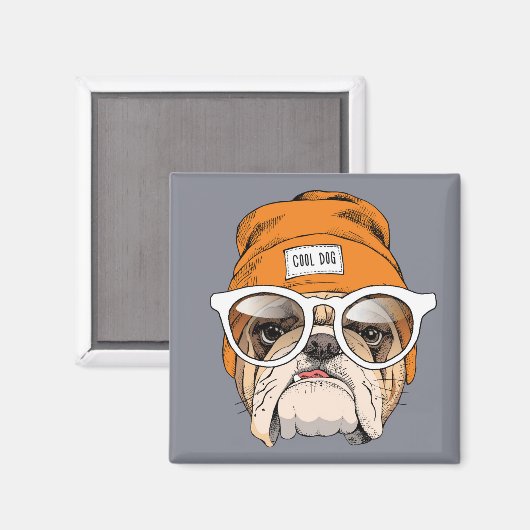 Cool Hipster Bulldog Magneet (Voorkant / Achterkant)