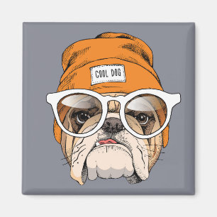 Cool Hipster Bulldog Magneet