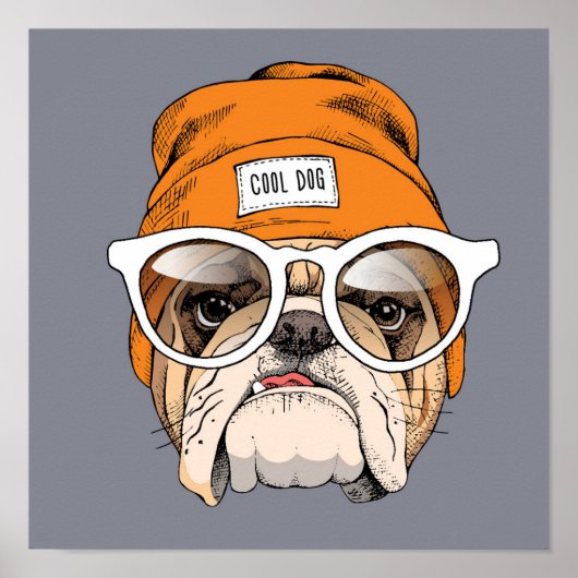 Cool Hipster Bulldog Poster (Voorkant)