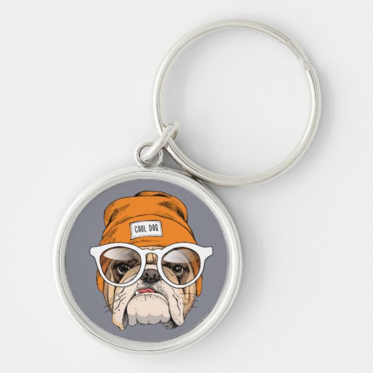 Cool Hipster Bulldog Sleutelhanger (Voorkant)