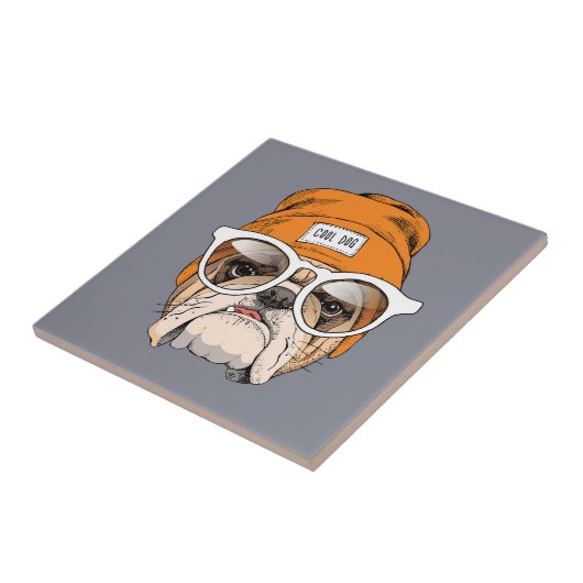 Cool Hipster Bulldog Tegeltje (Zijkant)