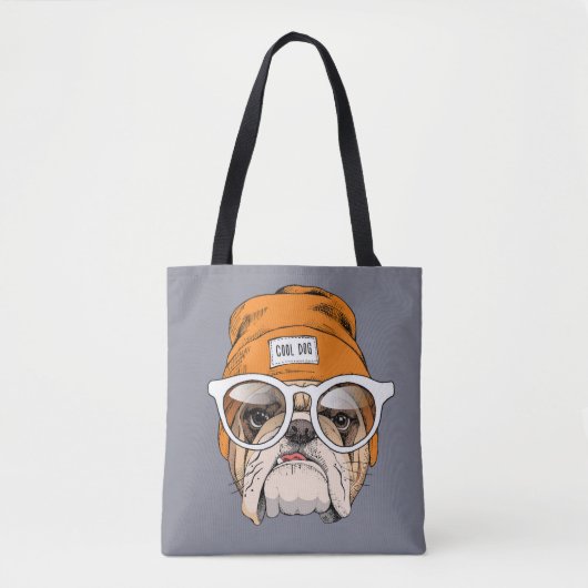 Cool Hipster Bulldog Tote Bag (Voorkant)