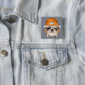 Cool Hipster Bulldog Vierkante Button 5,1 Cm (In situ)