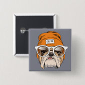 Cool Hipster Bulldog Vierkante Button 5,1 Cm (Voorkant /achterkant)