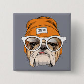 Cool Hipster Bulldog Vierkante Button 5,1 Cm (Voorkant)
