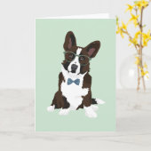 Cool Hipster Cardigan Welsh Corgi voor Hondenliefh Kaart (Gele Bloem)