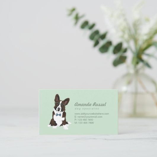 Cool Hipster Cardigan Welsh Corgi voor Hondenliefh Visitekaartje (Staand voorkant)