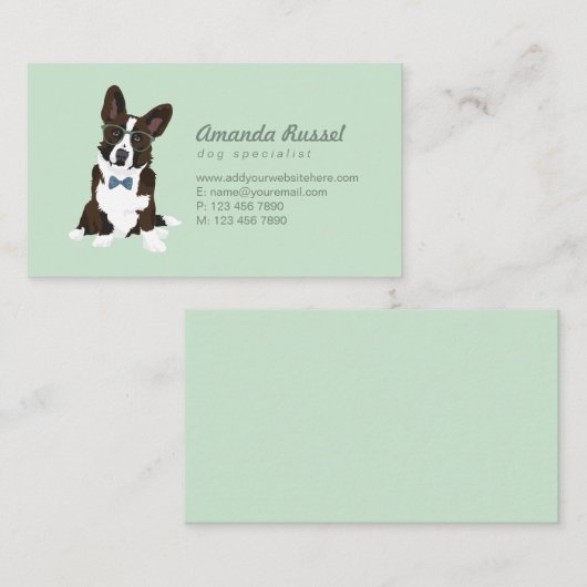 Cool Hipster Cardigan Welsh Corgi voor Hondenliefh Visitekaartje (Voorkant / Achterkant)