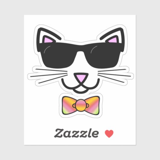 Cool Hipster Cat Bow Stropdas Sticker (Vel)