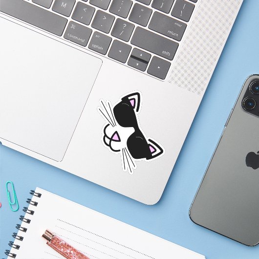 Cool Hipster Cat Sticker (Laptop met iPhone)