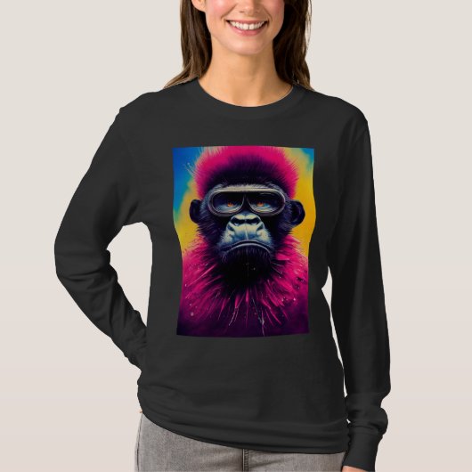 Cool Hipster Colorful Gorilla Illustration Graphic T-shirt (Voorkant)