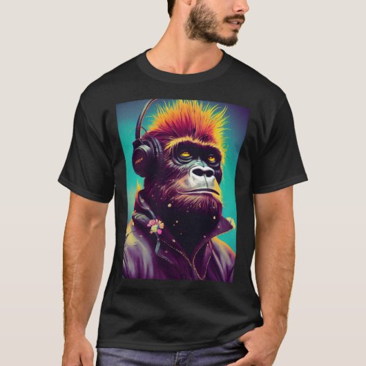 Cool Hipster Colorful Gorilla Illustration Graphic T-shirt (Voorkant)