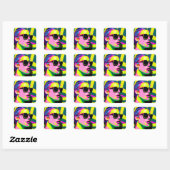 Cool Hipster in Zonnebril Moderne Kunst Vierkante Sticker (Vel)