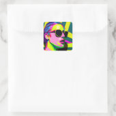Cool Hipster in Zonnebril Moderne Kunst Vierkante Sticker (Tas)