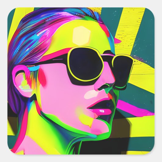 Cool Hipster in Zonnebril Moderne Kunst Vierkante Sticker (Voorkant)