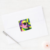 Cool Hipster in Zonnebril Moderne Kunst Vierkante Sticker (Envelop)