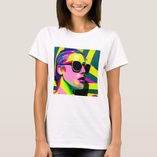 Cool Hipster Lady in Zonnebril Moderne Kunst T-shirt (Voorkant)
