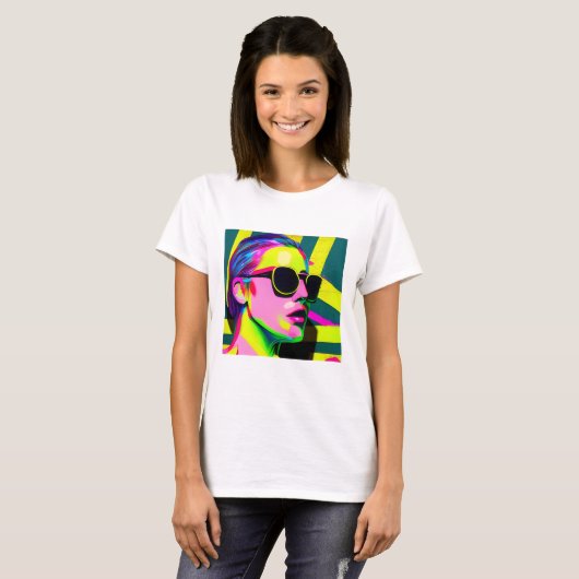 Cool Hipster Lady in Zonnebril Moderne Kunst T-shirt (Voorkant volledig)