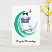 Cool Hipster Skateboarding Beer Verjaardag Kaart (Gele Bloem)