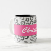 Cool Hipster Waterverf Leopard Monogram Tweekleurige Koffiemok (Voorkant links)