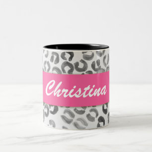 Cool Hipster Waterverf Leopard Monogram Tweekleurige Koffiemok