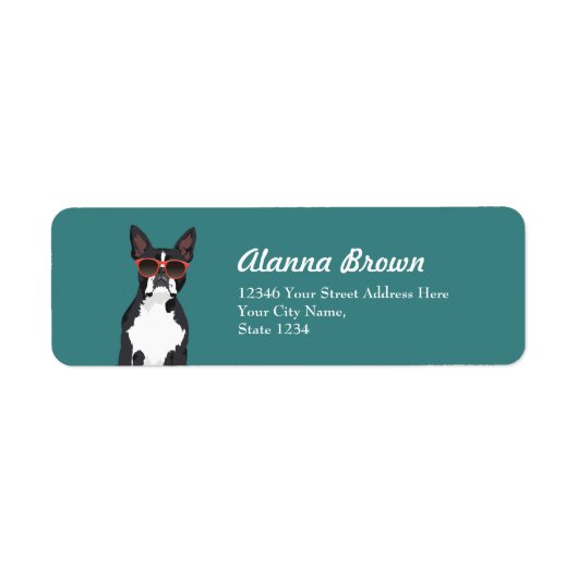 Cool Hipster Zwart-wit Boston Terrier Etiket (Voorkant)